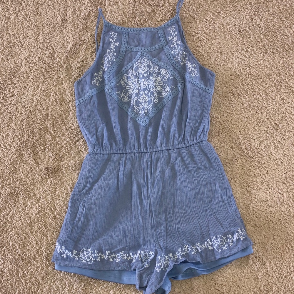 Blue, high neck romper, never worn